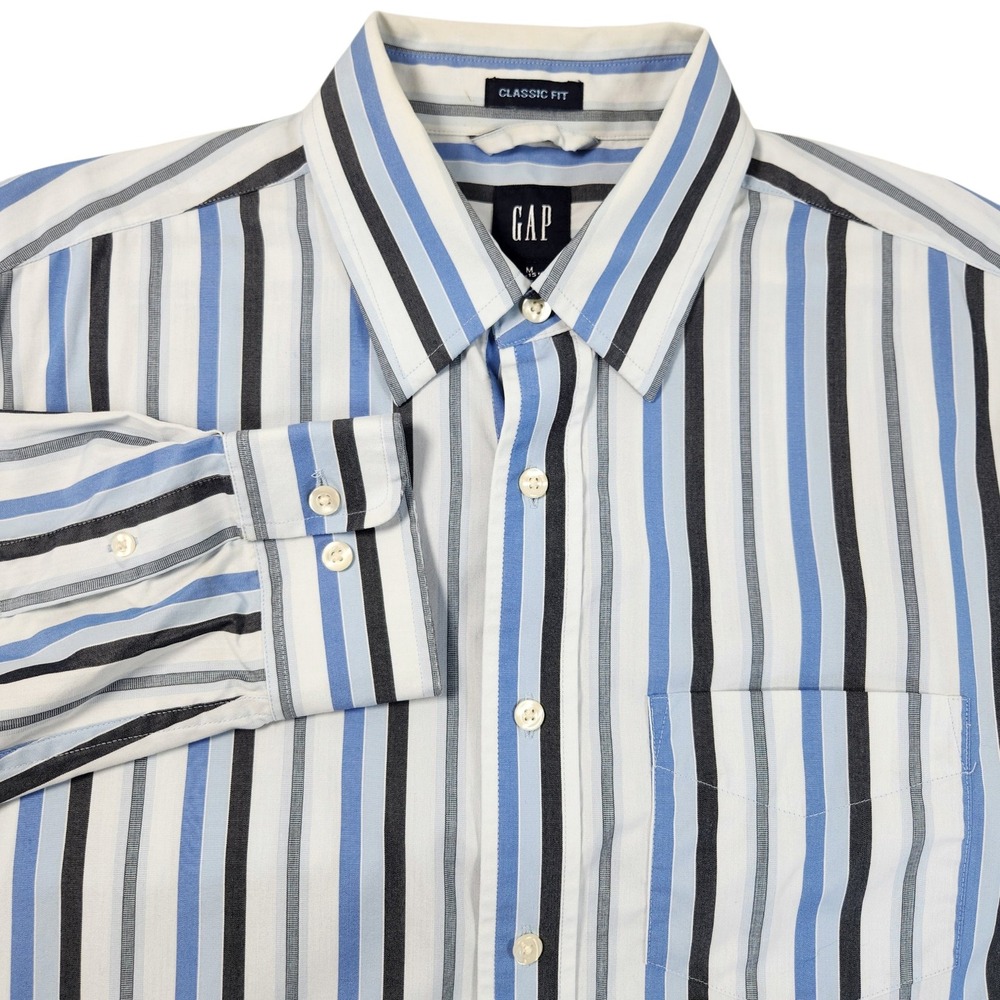 Gap VTG Classic Fit Striped Dress Shirt Blue Long-Sleeve Point Collar Size 15.5